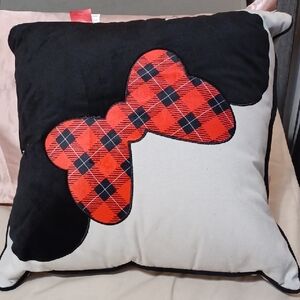 Disney Black and Red Plaid Bow Pillow